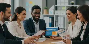 Professionals discussing employer benefits and financial planning for 2025