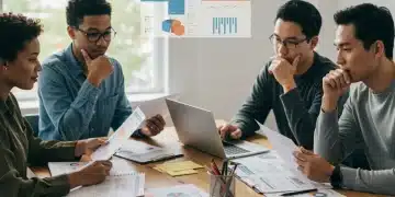 Diverse individuals reviewing 2025 benefits enrollment documents on digital devices.