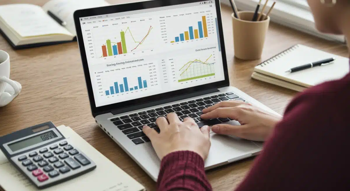 Person comparing financial charts for high-yield savings accounts on a laptop, demonstrating diligent research.