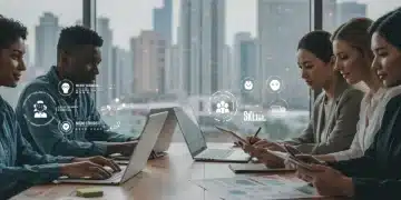 Professionals learning digital skills with micro-credential badges