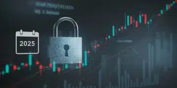 Digital padlock securing financial data with a 2025 calendar, representing new SEC regulations for retail investors.