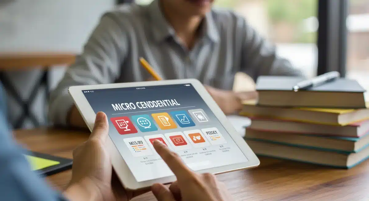 Person selecting micro-credential courses on a tablet
