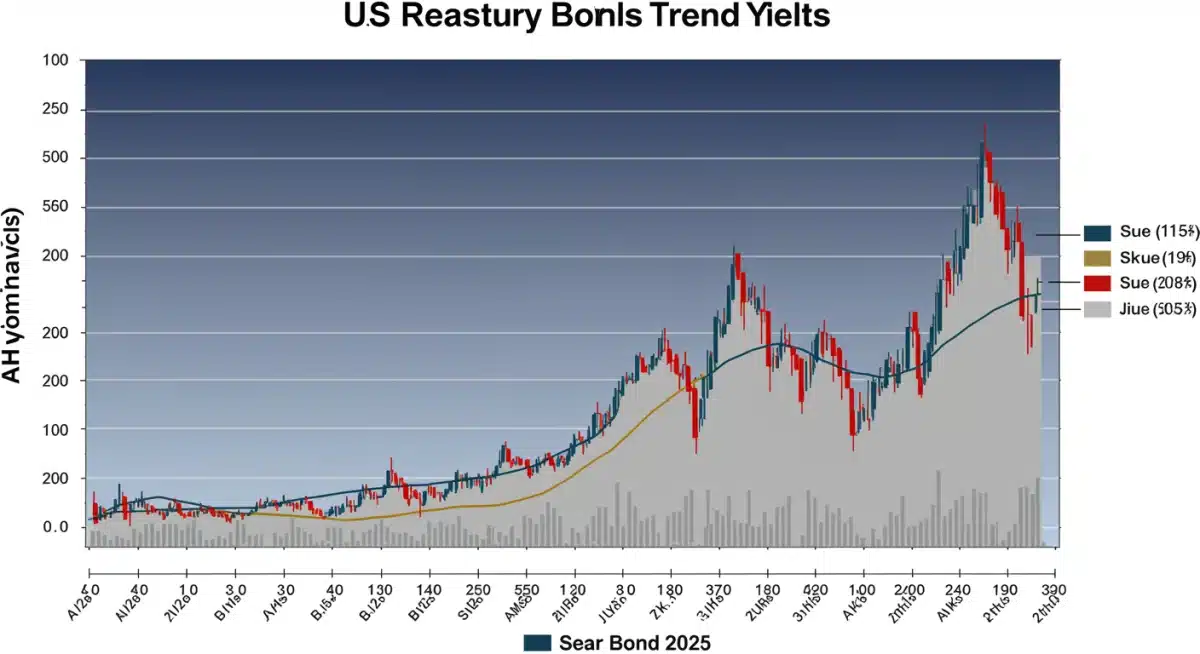 Chart showing historical and projected US Treasury bond yield trends for various maturities up to 2025