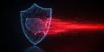 Digital shield protecting the United States from cyber threats, symbolizing national security