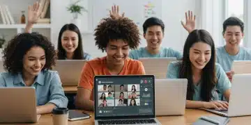 Students engaged in a dynamic virtual classroom, boosting online learning engagement