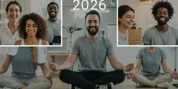 Employees participating in diverse wellness activities, including mental health support and financial education sessions, in a modern office.