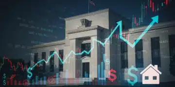 Federal Reserve building with ascending interest rate graphs, symbolizing 2026 rate hikes and their broad financial impact on U.S. investors.
