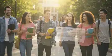 Students on college campus with tax form overlay, symbolizing education tax credits
