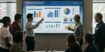 Federal employees discussing 2026 benefits enrollment changes on a large screen