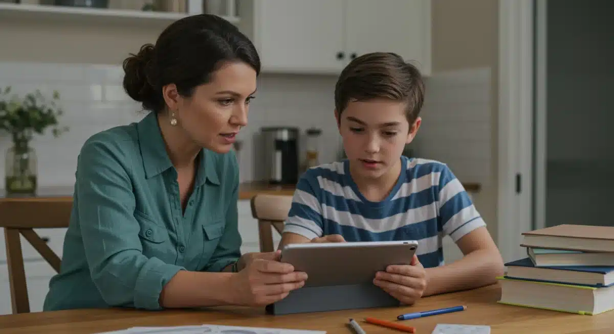 Parent and student reviewing K-12 STEM educational resources at home