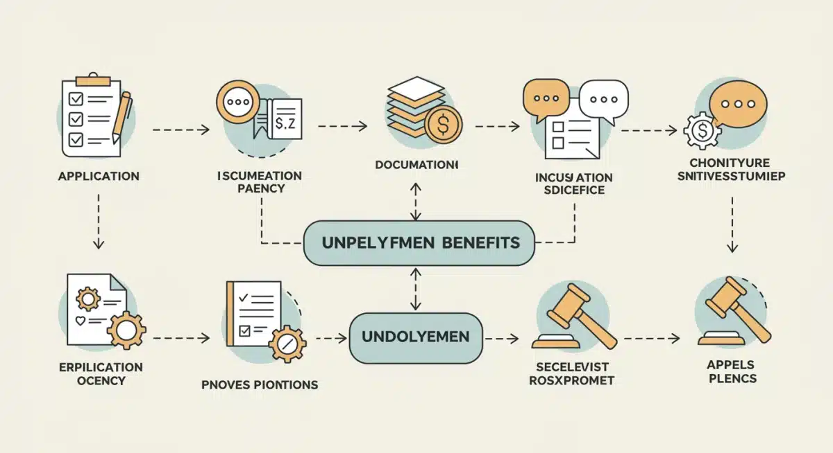 Flowchart detailing the application process for unemployment benefits, emphasizing clarity and organization.