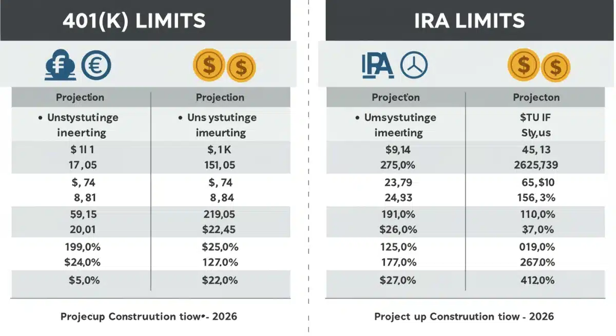 Comparison table of 2026 401(k) and IRA contribution limits