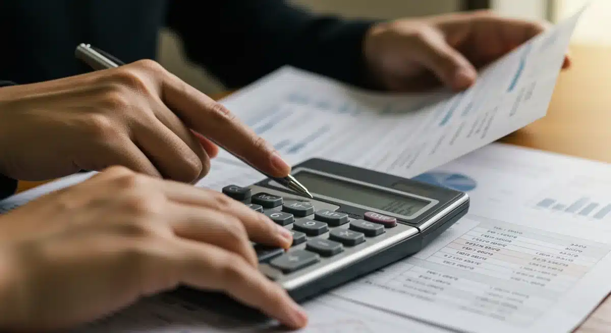 Calculator and financial spreadsheet for small business tax strategy.