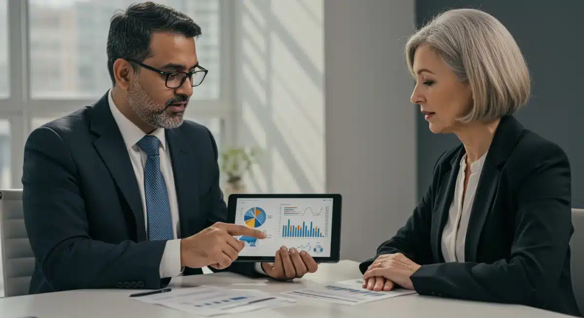 Financial advisor explaining FERS retirement calculations for 2026 to a federal employee.