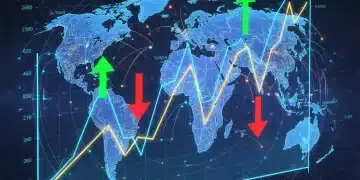 Digital chart depicting the 2026 US Dollar Index fluctuations against a backdrop of a global economic map, symbolizing international investment impact.