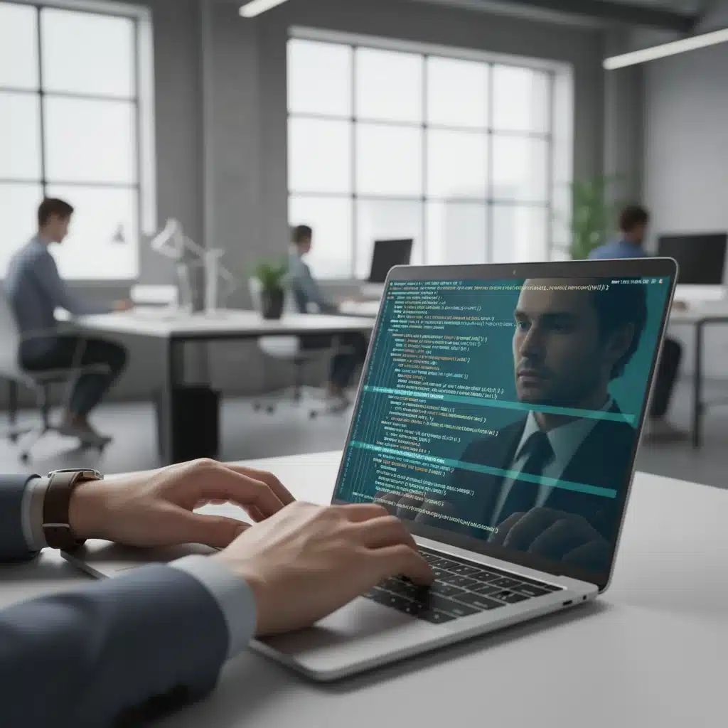 Developer working on cybersecurity or AI algorithms on a laptop