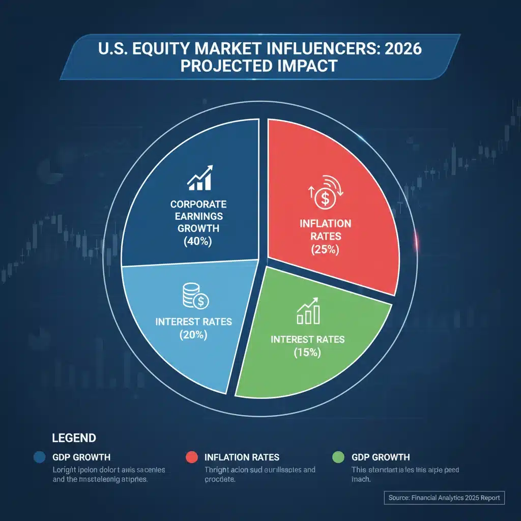 Infographic detailing economic indicators' impact on 2026 US equity market performance.