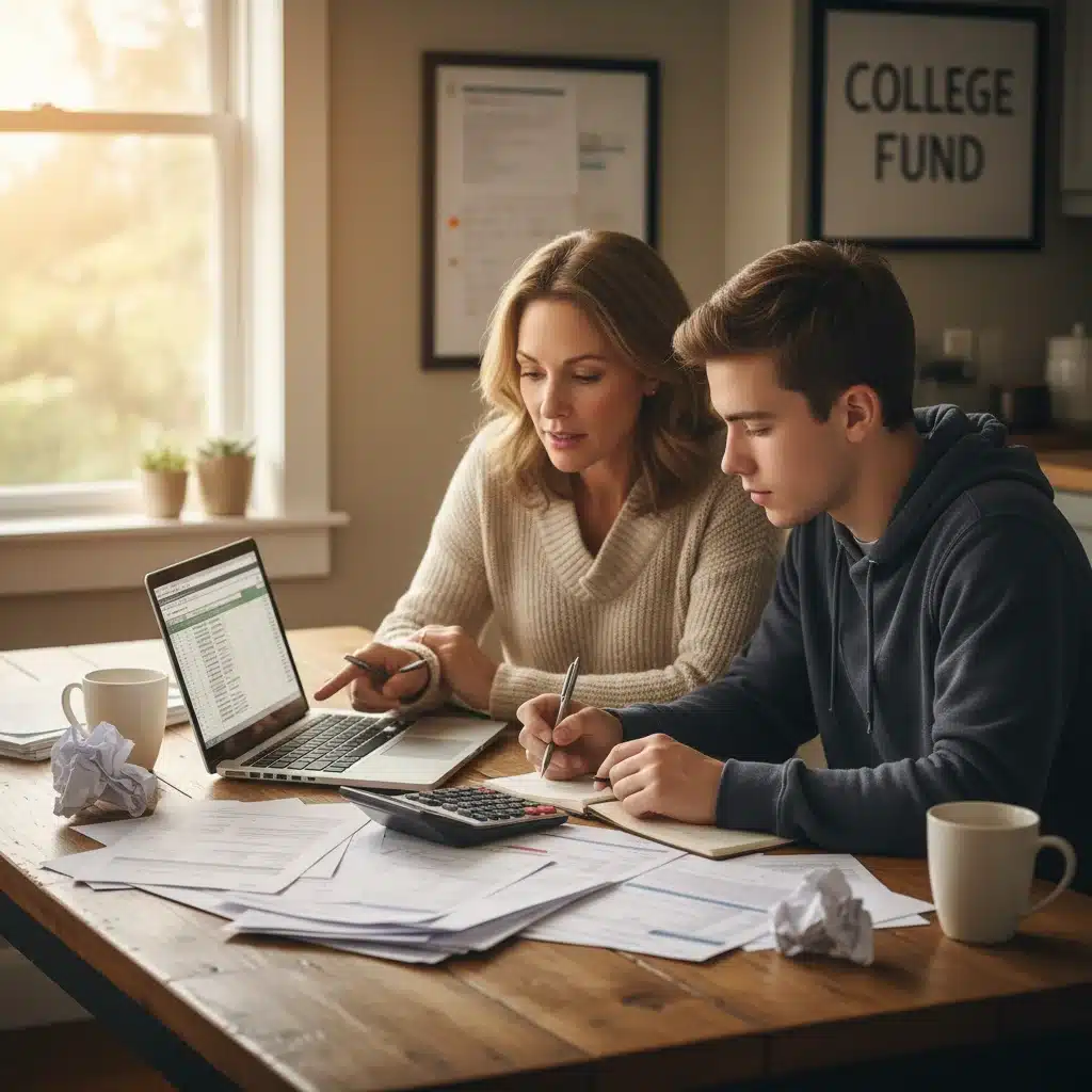 Parent and student reviewing college financial aid documents