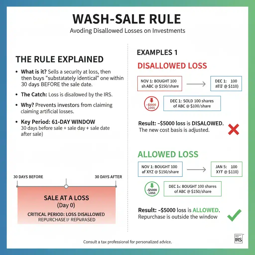 Infographic explaining the wash-sale rule in tax-loss harvesting