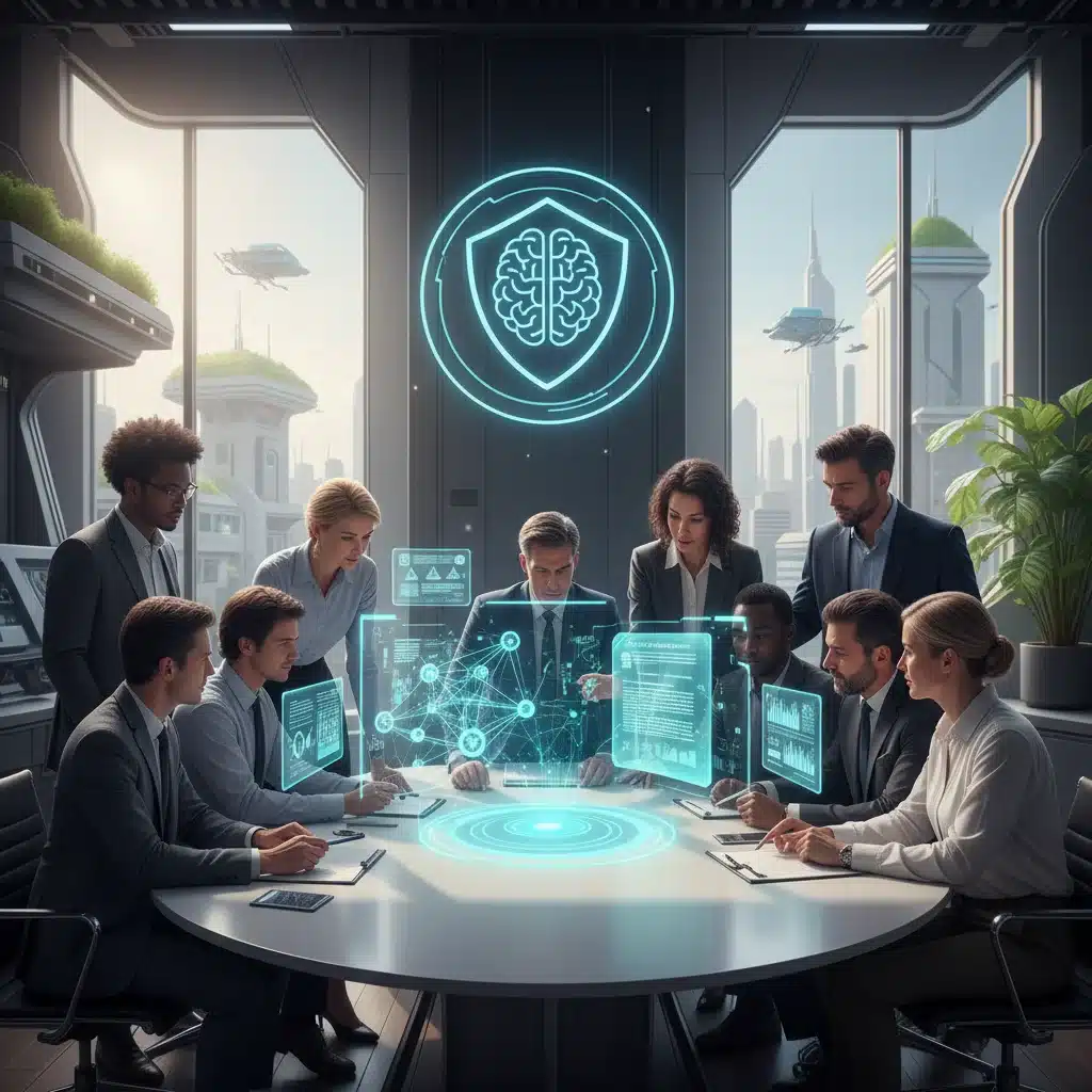 Diverse team collaborating on AI policy and regulatory frameworks