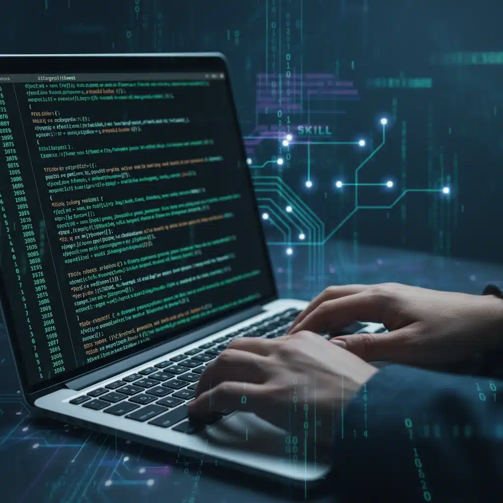 Person coding on laptop, developing programming skills