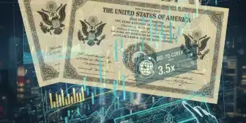 Financial charts and U.S. Treasury bond certificates representing the impact of bond auctions.