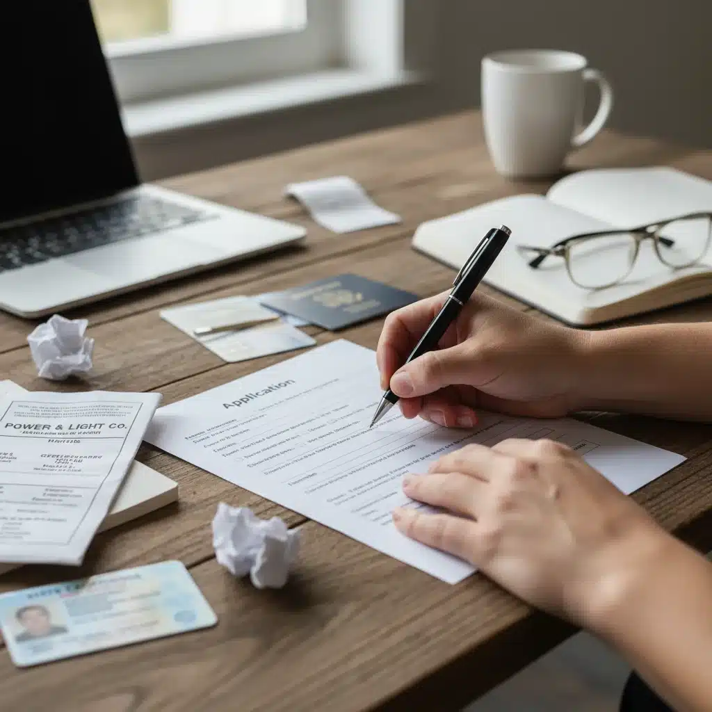 Hands filling out a HEAP application form with utility bills and documents.