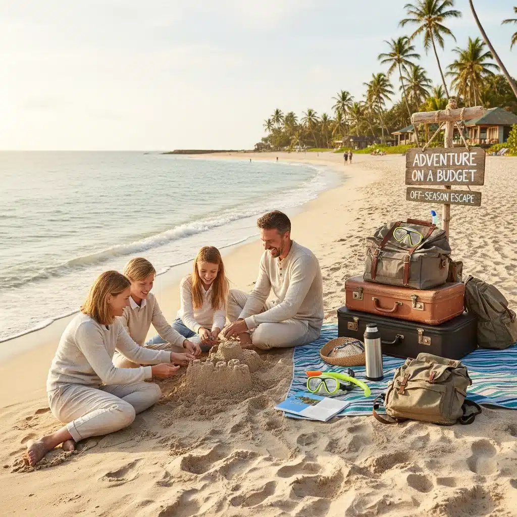 Family enjoying an affordable beach vacation, symbolizing smart travel booking.