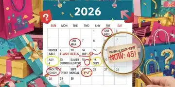 Colorful collage of shopping bags, gift boxes, and a calendar representing major discount events.