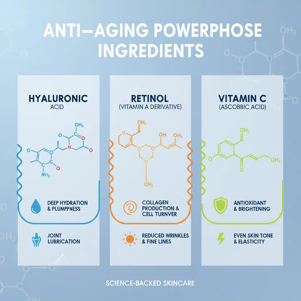 Infographic of key anti-aging serum ingredients and benefits
