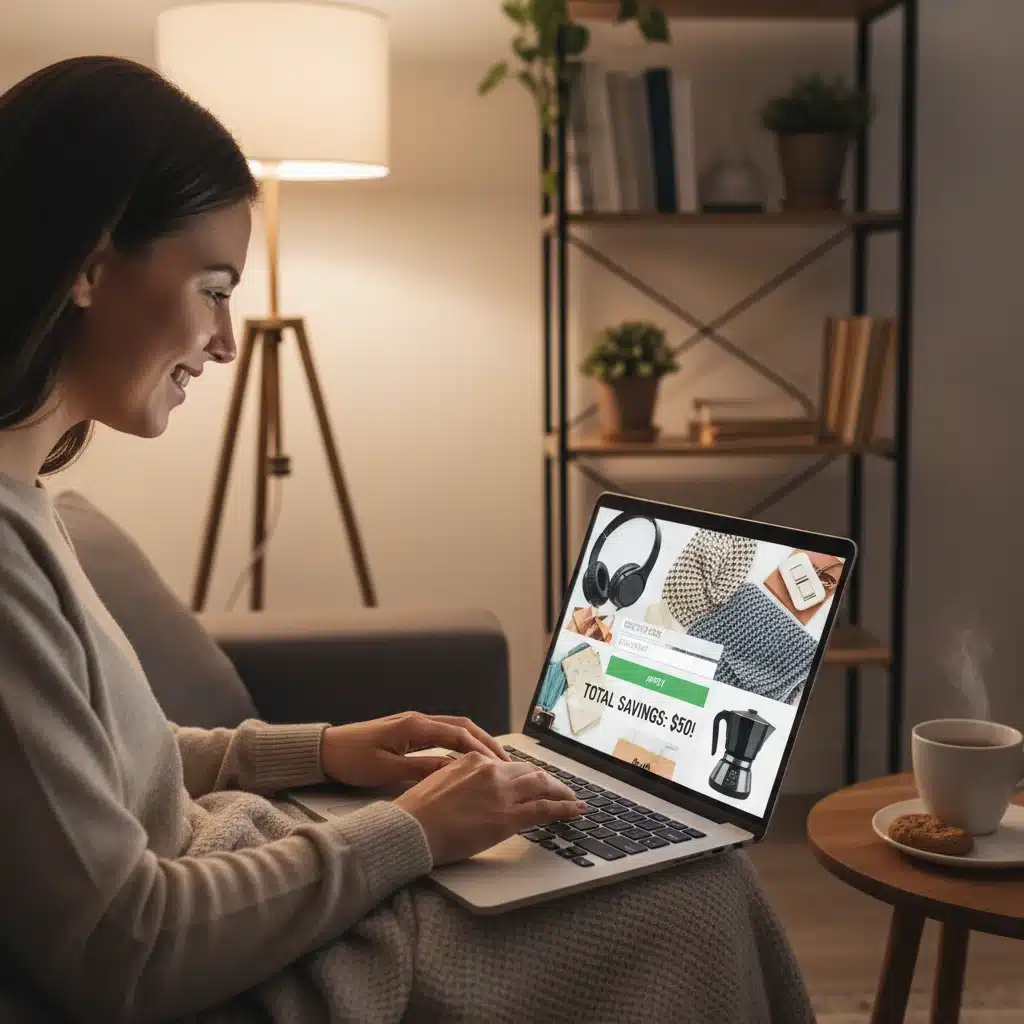 Shopper applying a discount code at checkout on a laptop
