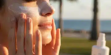 Person applying sunscreen for sun protection
