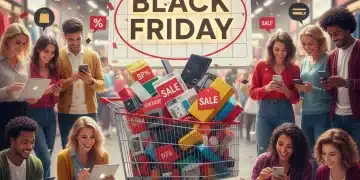 Black Friday in July 2026 sales event with shopping cart and excited shoppers