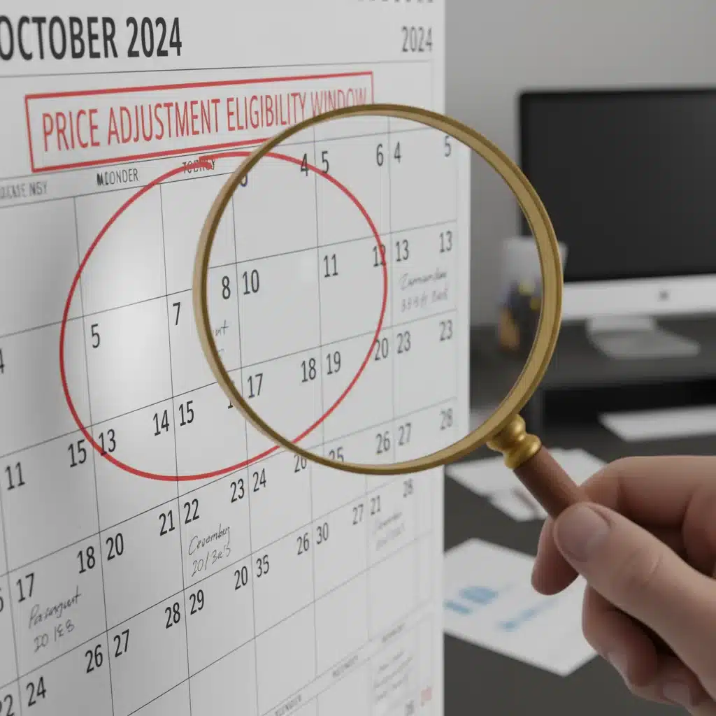 Calendar marking 30-day price adjustment window
