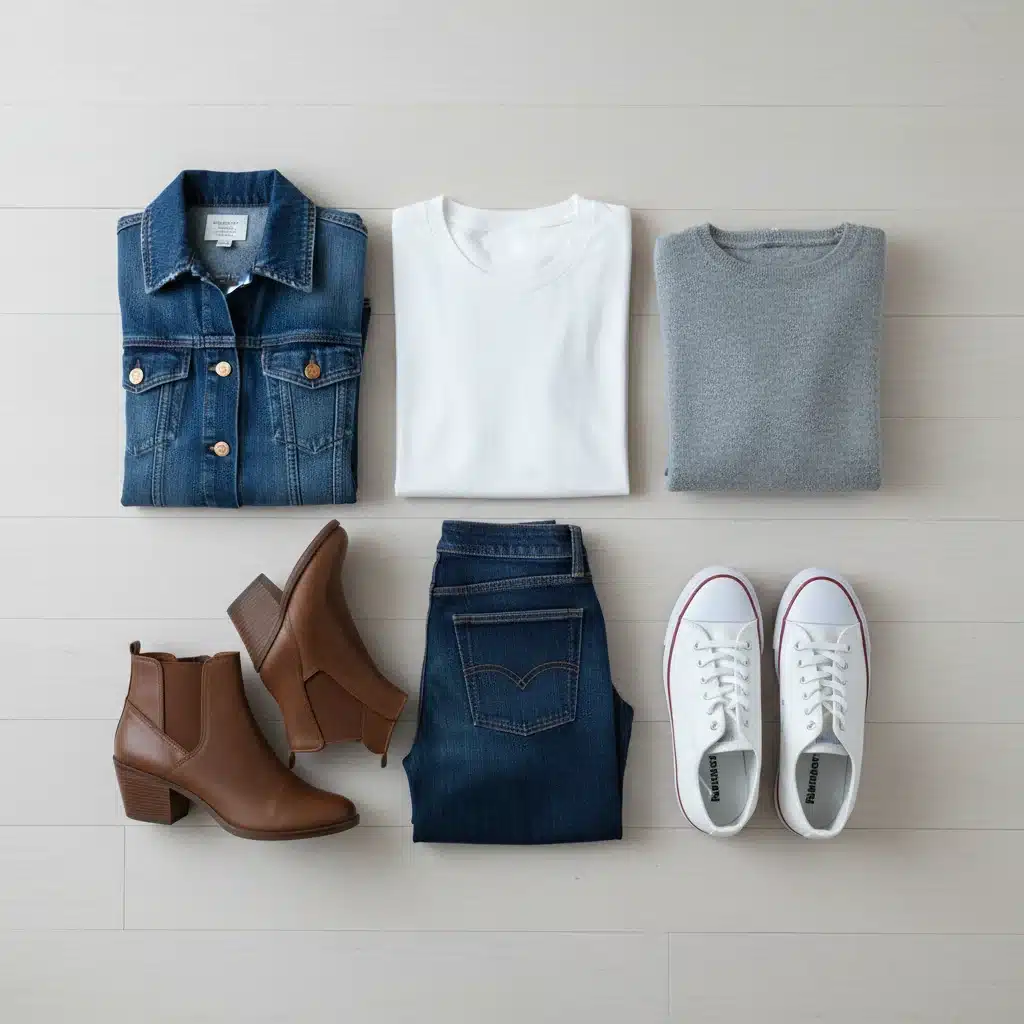 Capsule wardrobe essentials flat lay