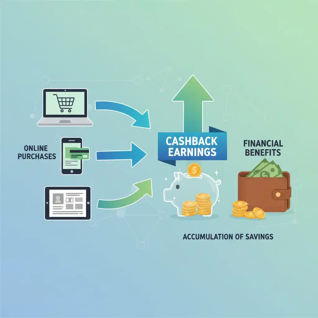 Infographic illustrating cashback accumulation from online purchases