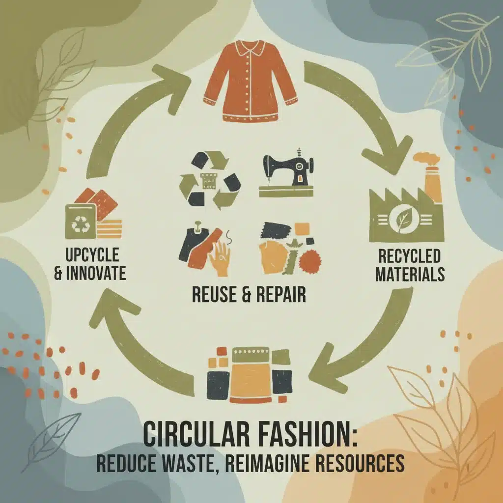 Illustrative diagram of the circular economy in the fashion industry, highlighting reuse and recycling.