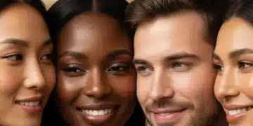 Diverse individuals with clear, glowing skin, representing the benefits of non-comedogenic skincare.