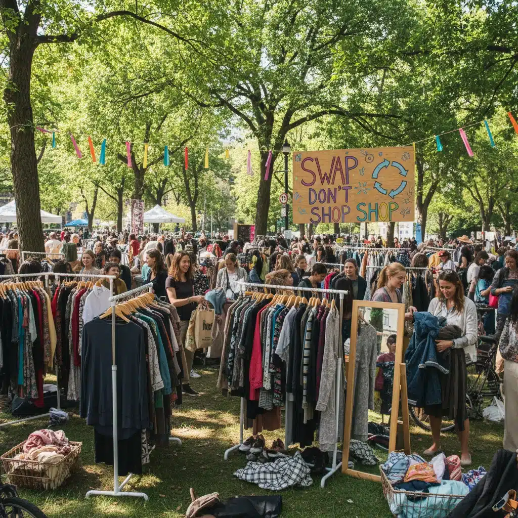 People participating in a community clothing swap event