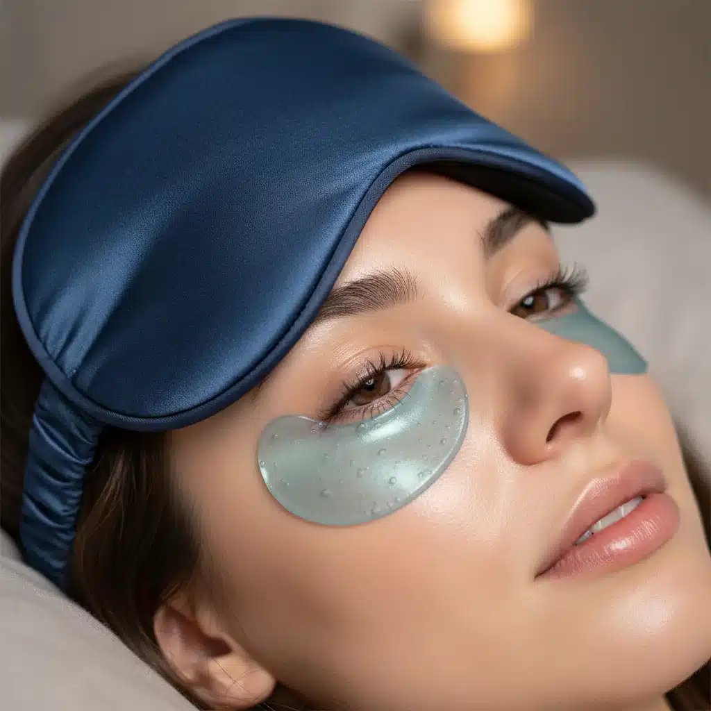 Close-up of eye area with cooling gel and sleep mask for targeted repair and eye health.