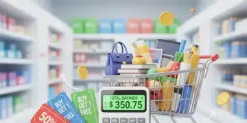 Illustration of stacked coupons, shopping cart, and savings calculator representing effective coupon stacking strategies.