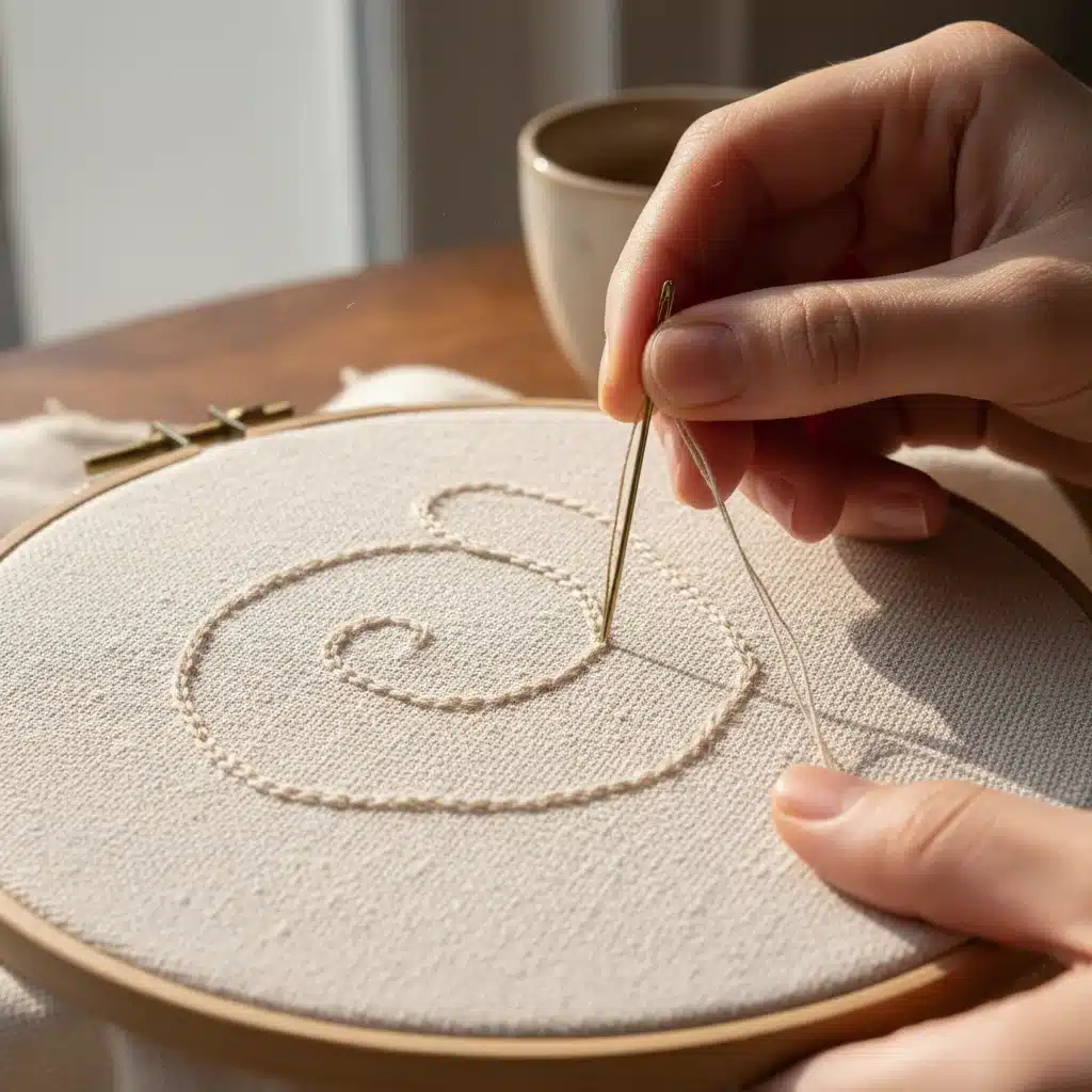 Artisan hands meticulously stitching organic cotton fabric, representing slow fashion craftsmanship.