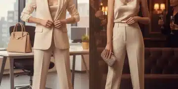 Woman transitioning outfit from day to night with accessories