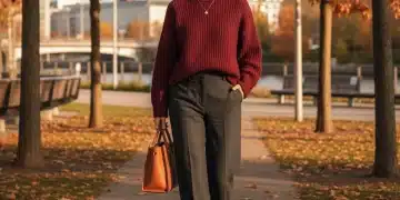 Woman in oversized knit sweater and wide-leg trousers showcasing Fall 2026 fashion trends