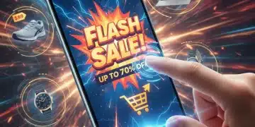 Smartphone displaying a flash sale alert notification with discounted products