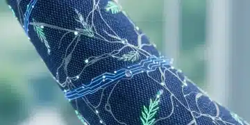 Futuristic denim fabric with integrated technology and sustainable elements
