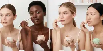 Diverse individuals applying various makeup primers for long-lasting wear
