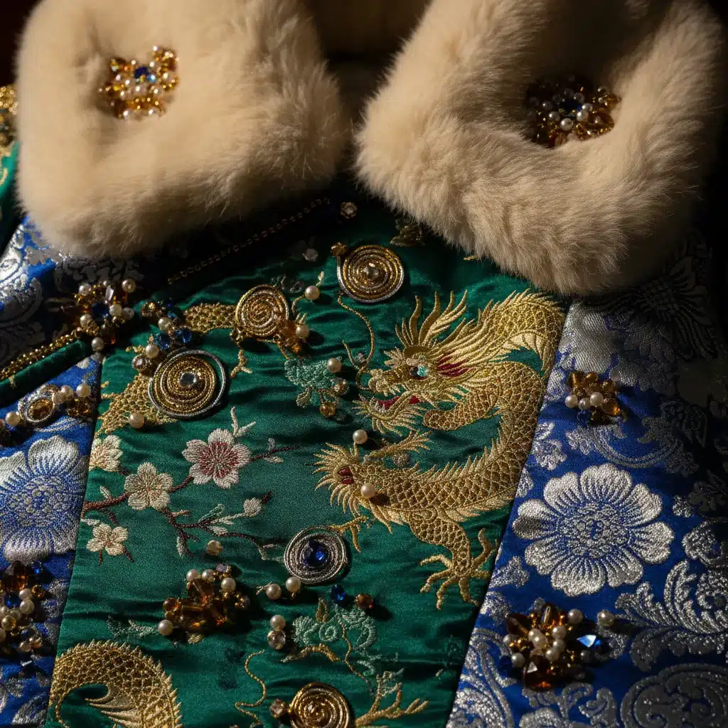 Opulent textures in maximalist fashion, embroidered silk and brocade