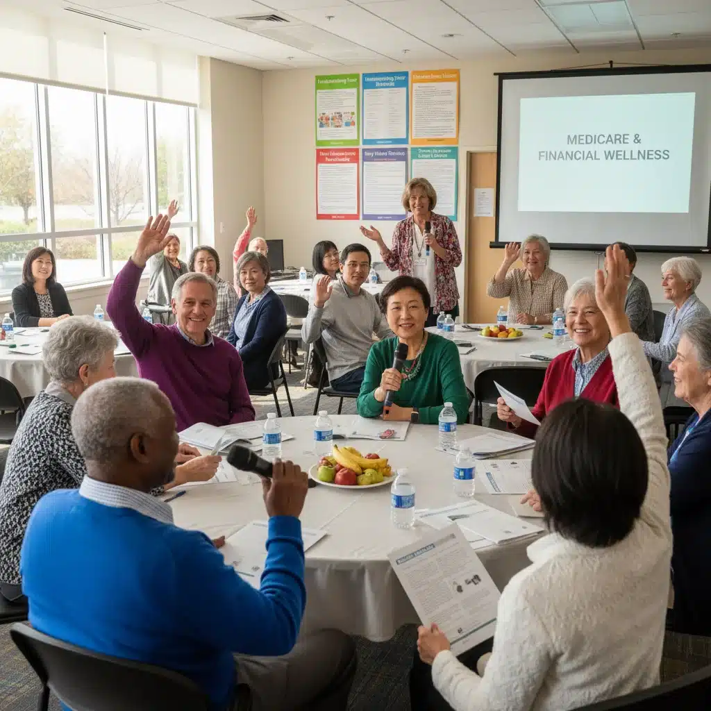 Seniors attending a seminar on Medicare Part B cost management