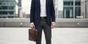 Stylish man in navy blazer and white shirt, embodying modern elegance